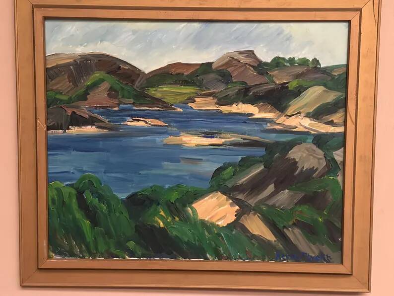 Original Swedish Oil on Canvas - "Lake" by Kersti Flyckt - Signed - Vintage and Framed - 79 × 66 cm (31.1 in × 26 in)