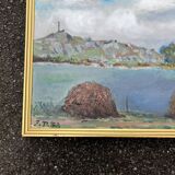 Painting Animated landscape at the lake – Signed oil