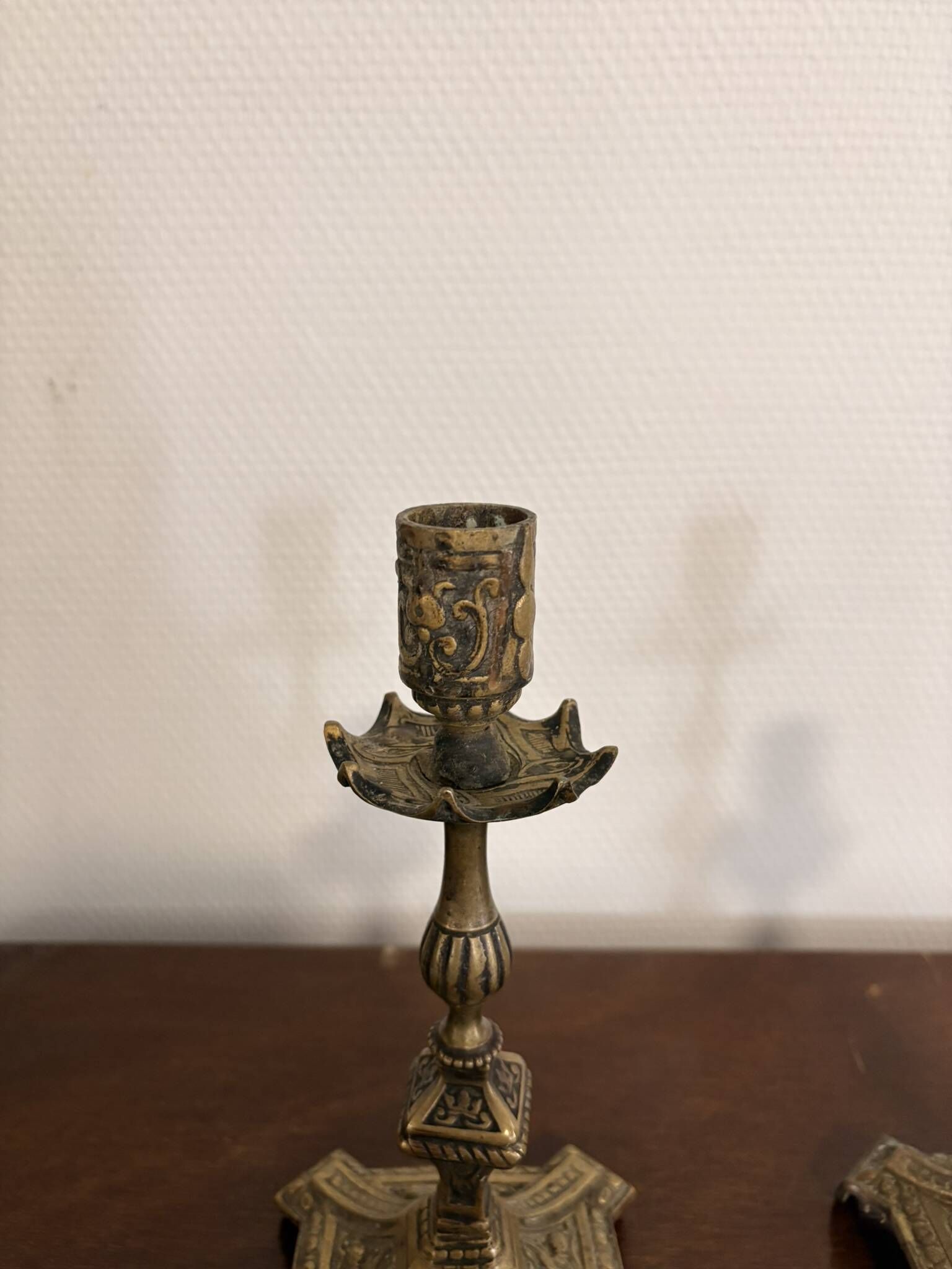 Pair of Gilded Brass Candle Holders Neo-Renaissance Napoleon III Swan Decor