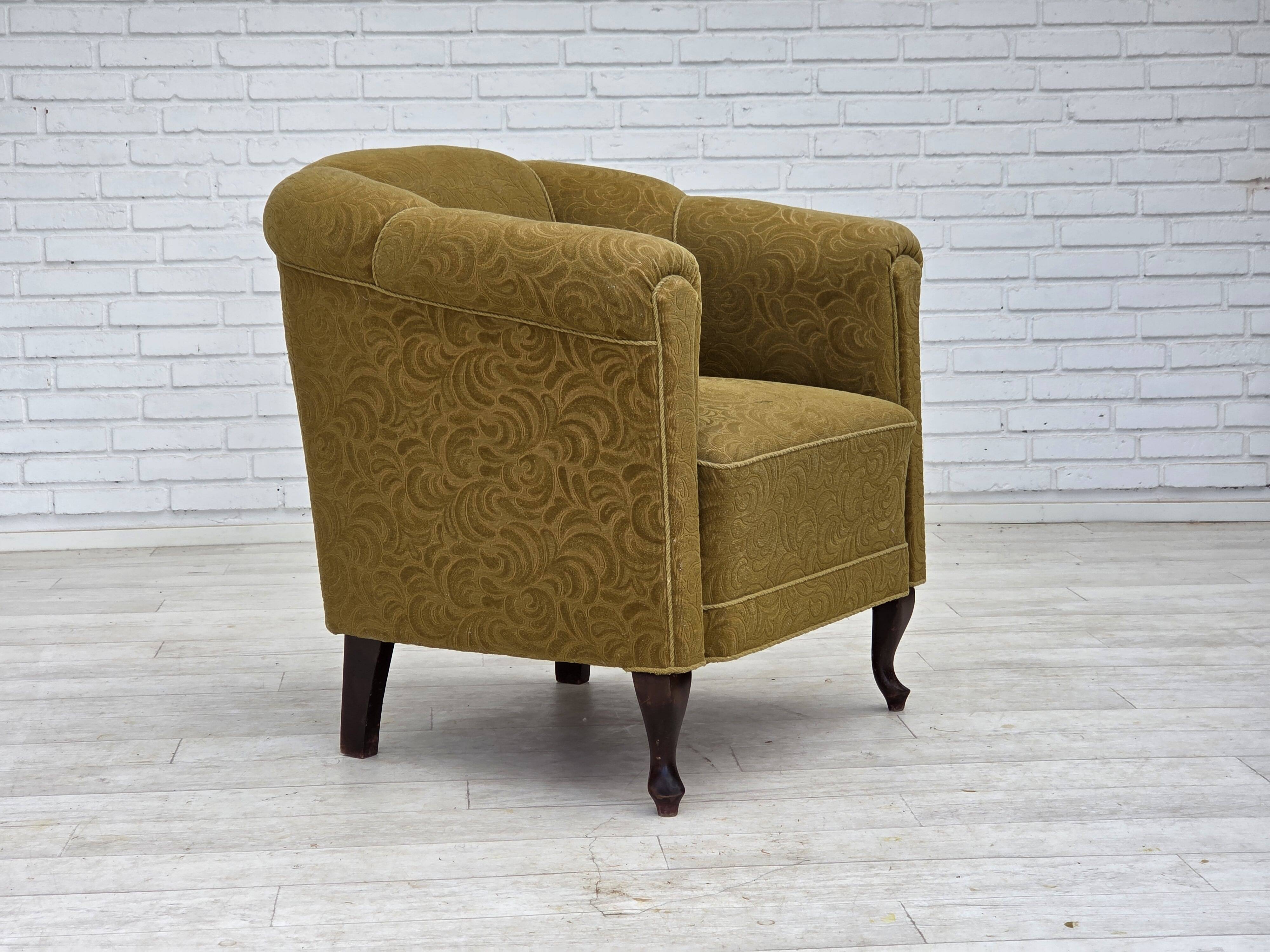 1950s, Danish relax armchair, light green furniture wool, oak wood.