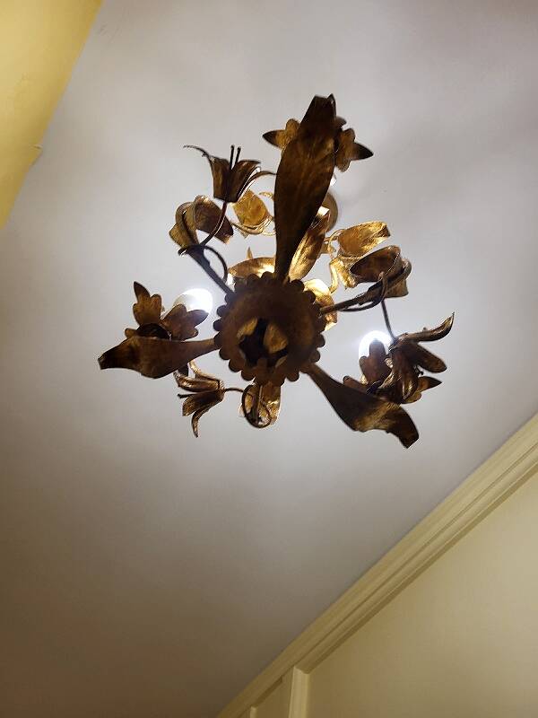 Set of 3 gold painted metal chandeliers