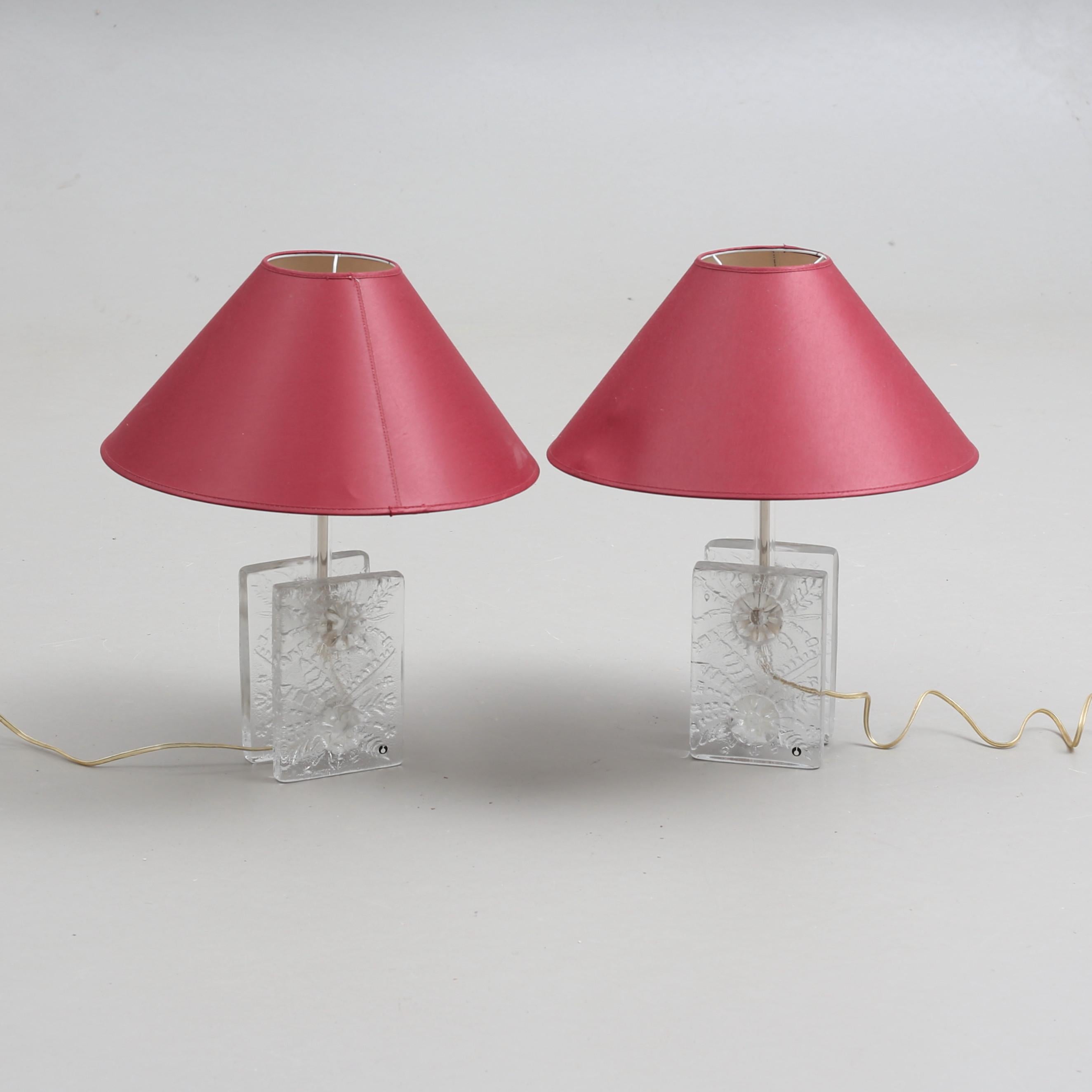 Paire de lampes de table Block Crystal par Pukeberg, Suède, 1970