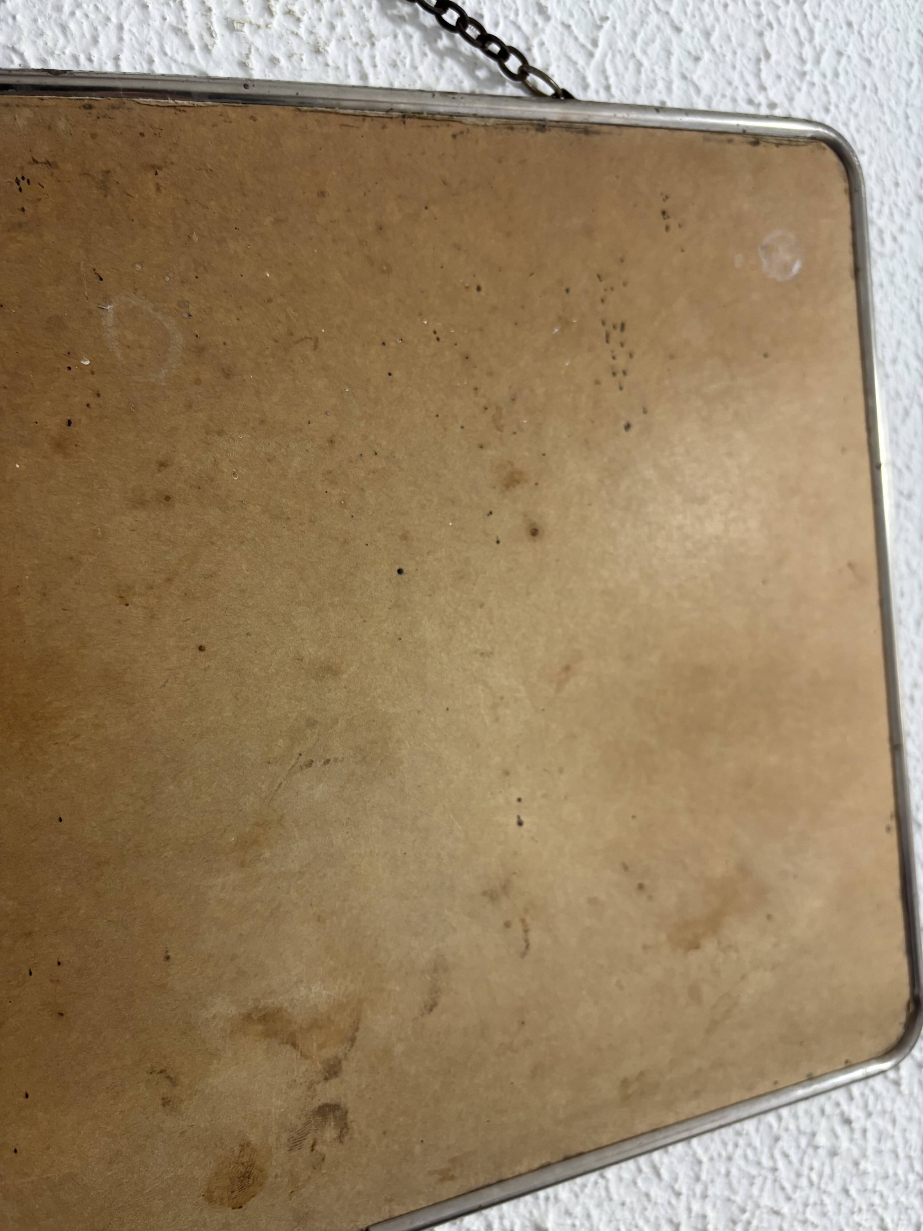 Miroir vintage 1960 barbier coiffeur carton chainette - 29 x 23 cm