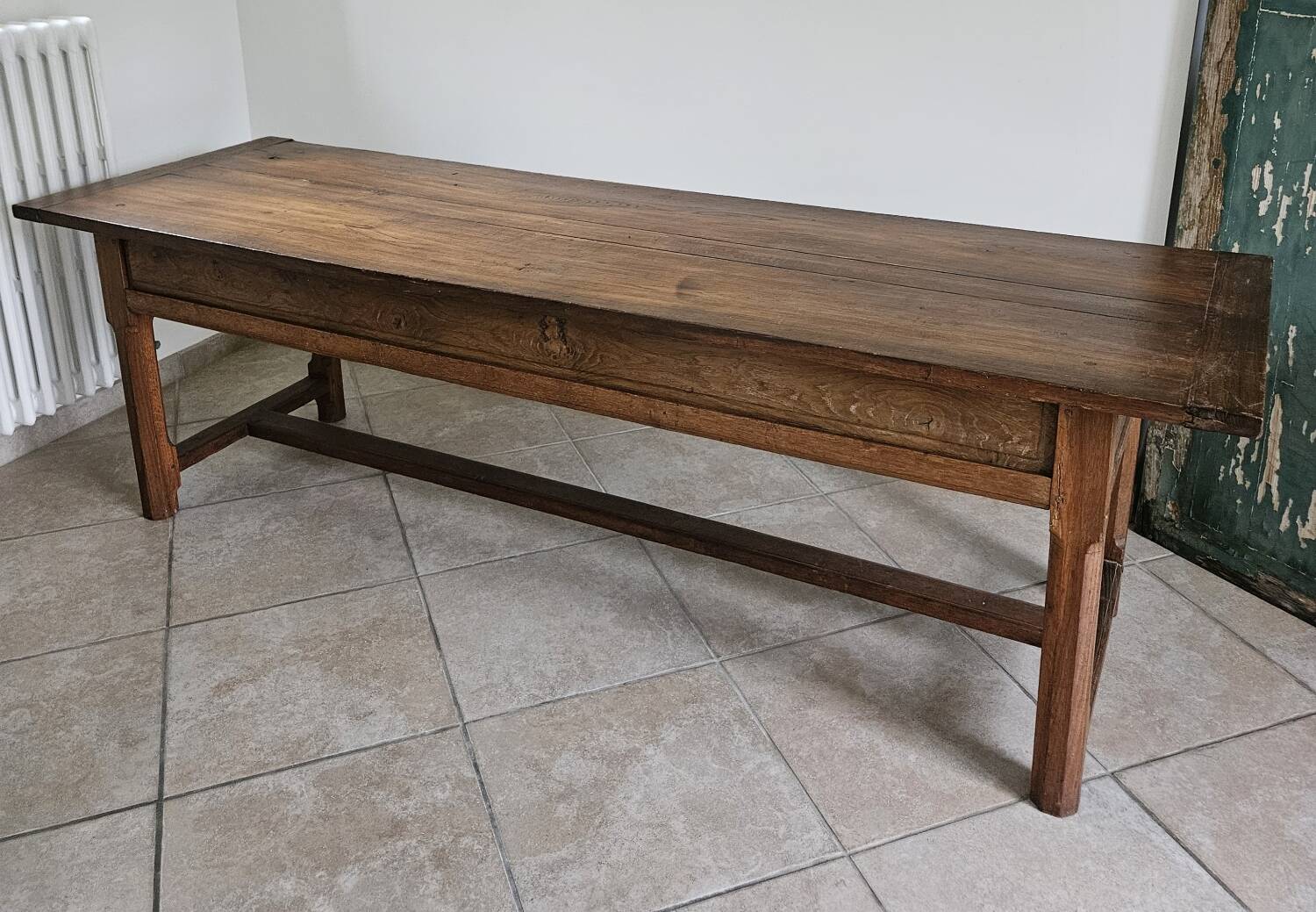 Farm table, solid oak console, late 18th to early 19th century.