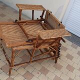 Chaise longue transat en rotin et cannage 1900