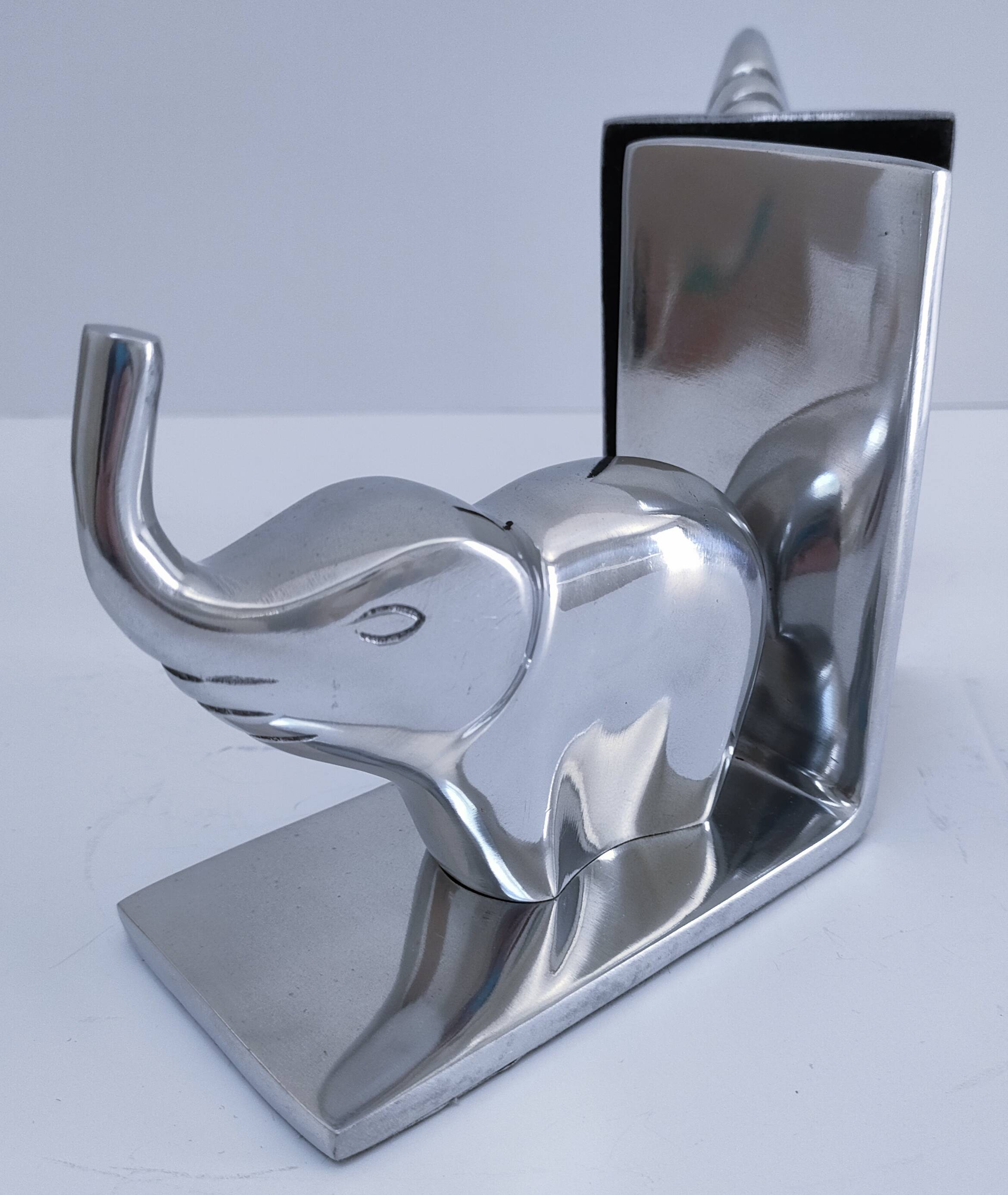 pair of stylised elephant bookends made of aluminium
