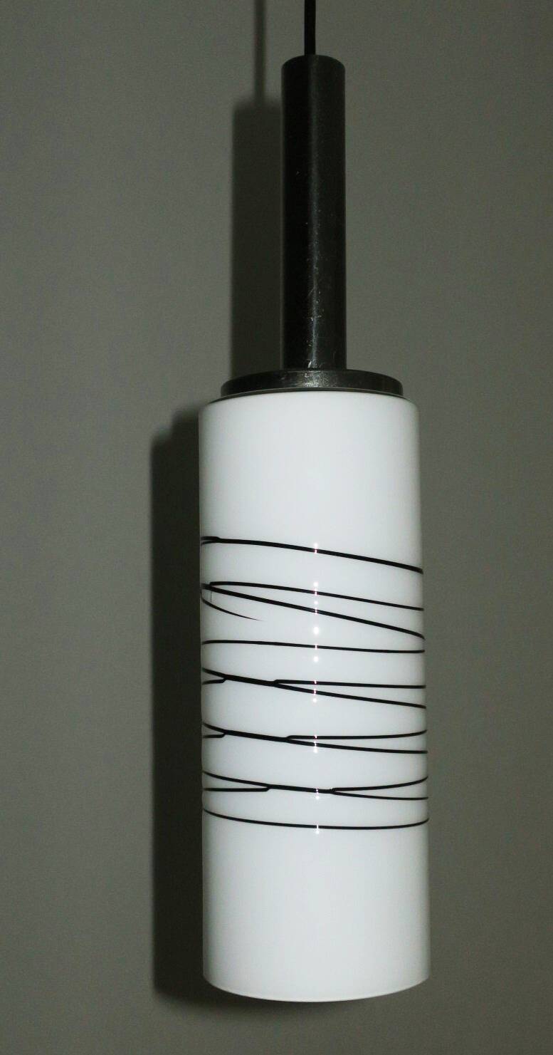 Italian opaline milk glass pendant with overlay, 1960s