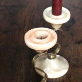 Pair of curved brass candlesticks with onyx