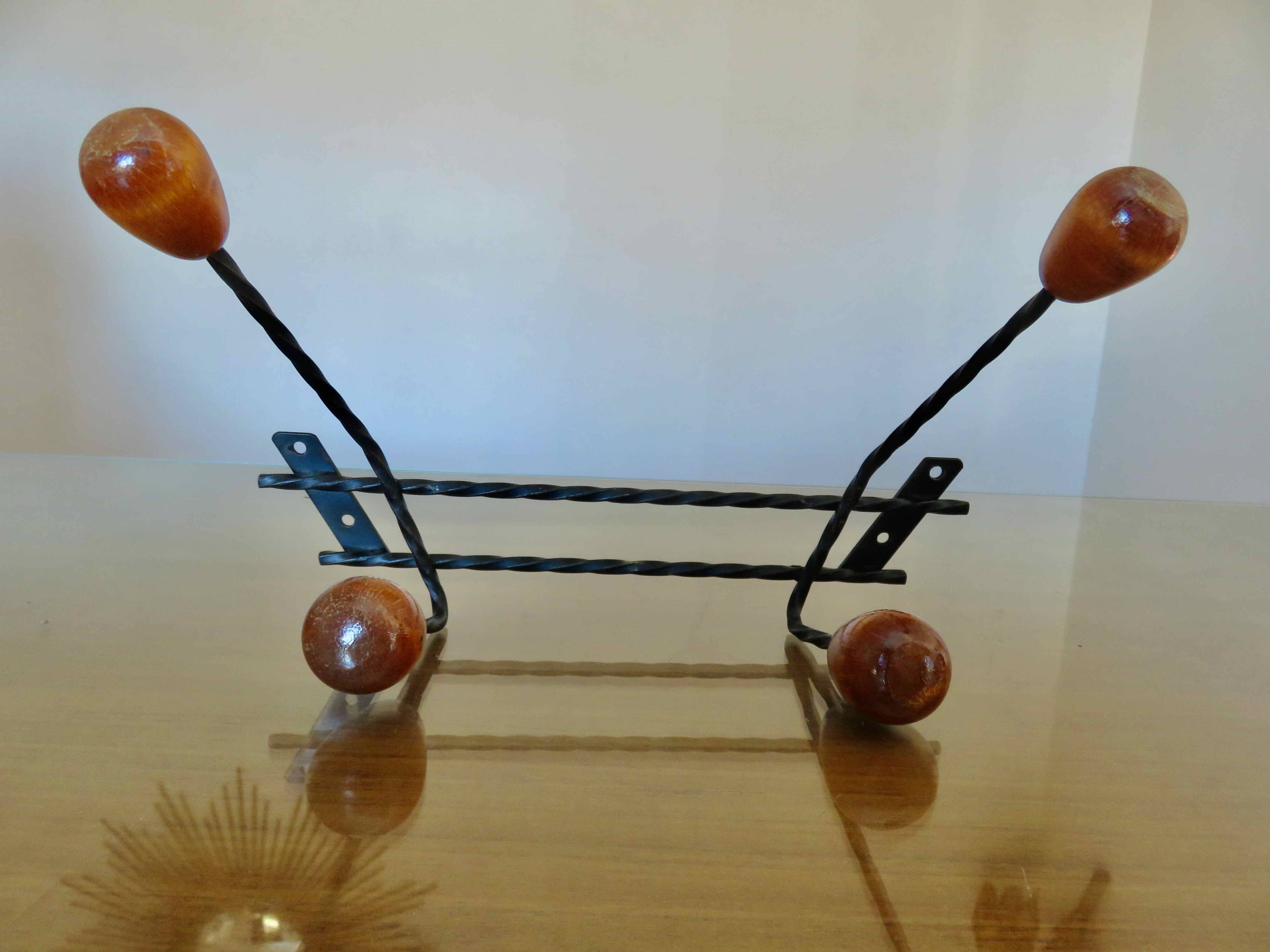 Scandinavian coat rack in metal and wood 60s 70s