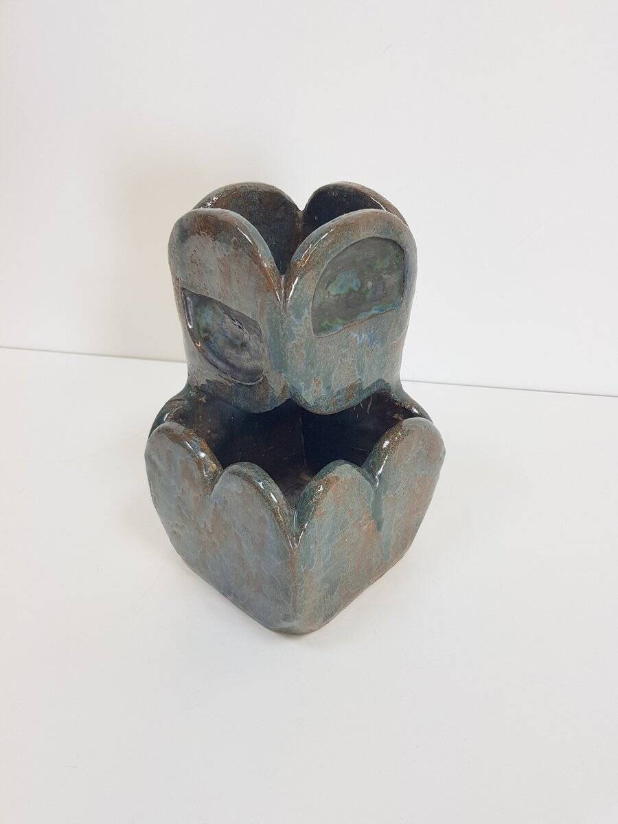Brutalist Green Glazed Ceramic Flowerpot, 1960s