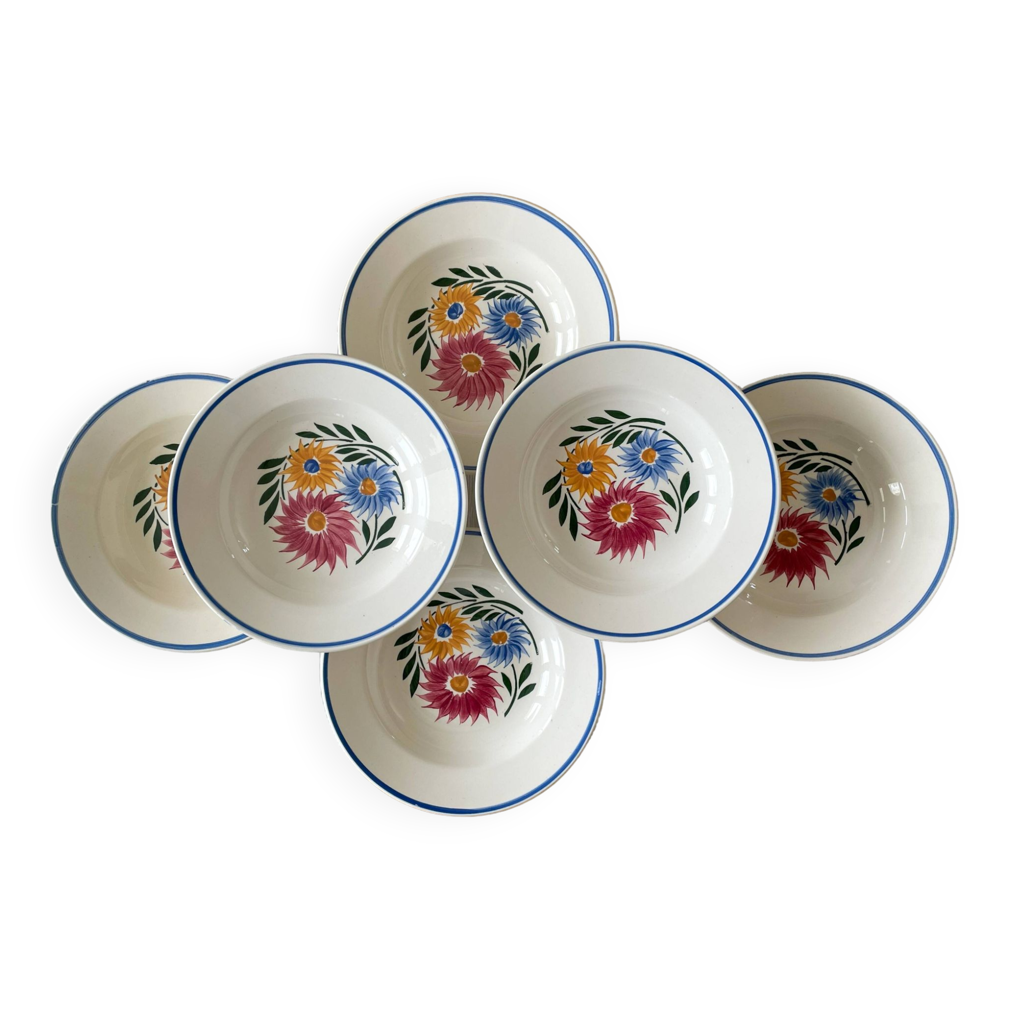 6 old soup plates in Sarreguemines earthenware