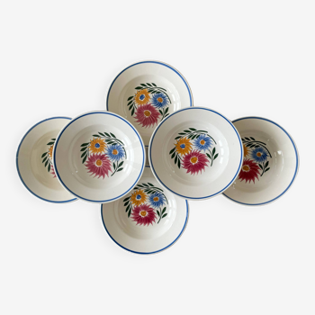 6 old soup plates in Sarreguemines earthenware