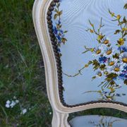 Pair of Louis XV style cabriolet chairs with a patina – floral fabric