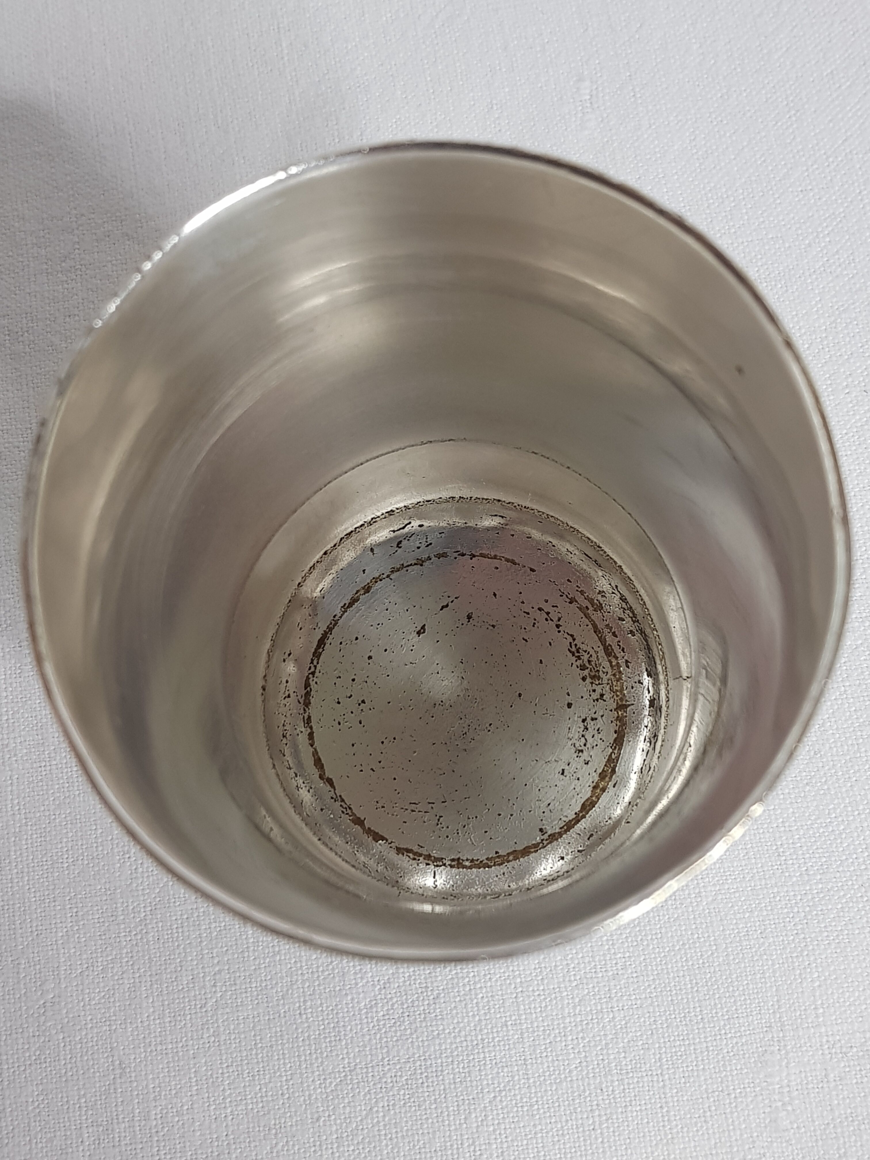 Art Deco-style old silver metal Timbale monogrammed LP