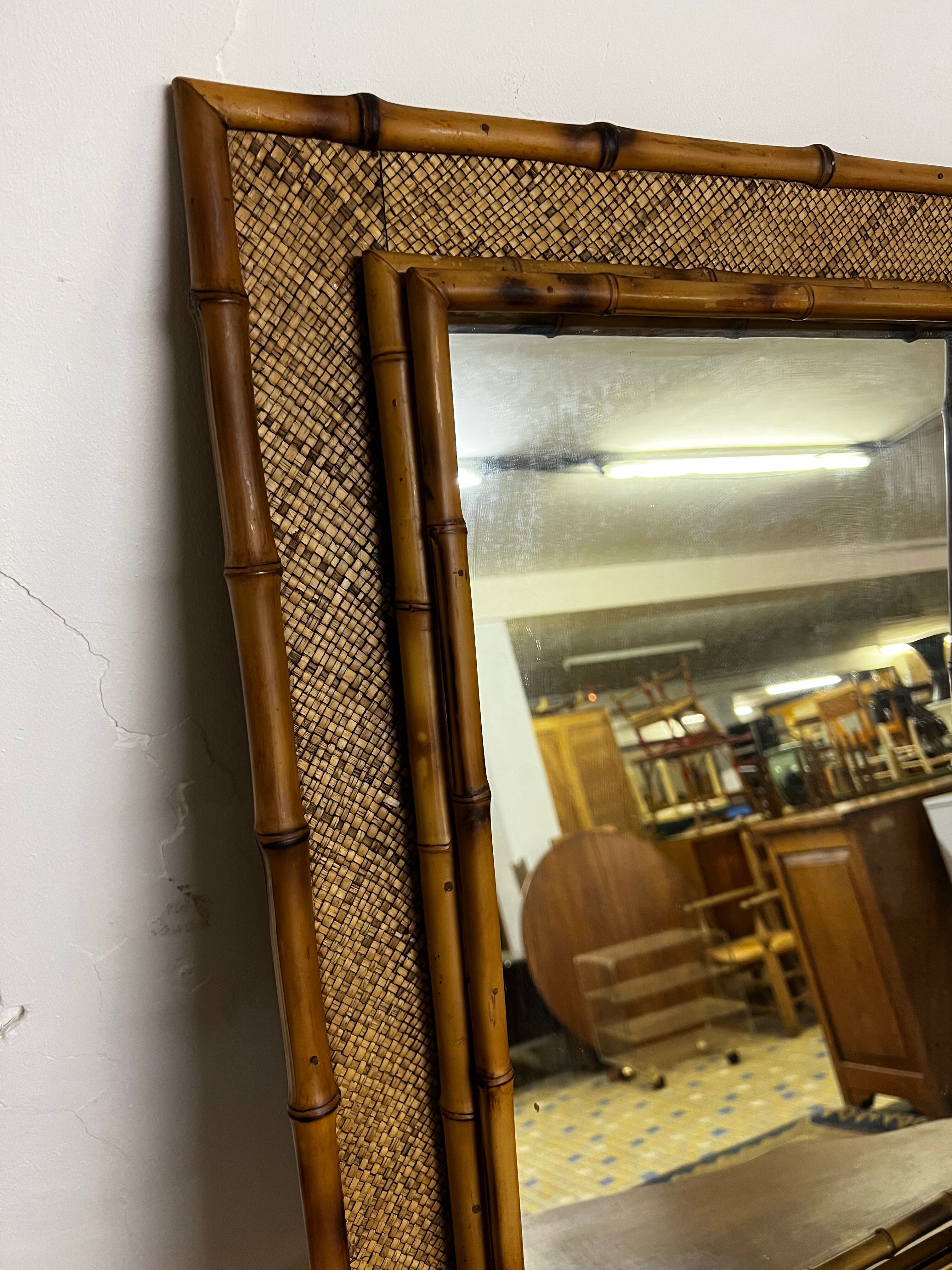 Rectangular rattan mirror