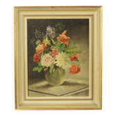 Flowers in Vase Still Life Painting Oil on Canvas Framed Signed