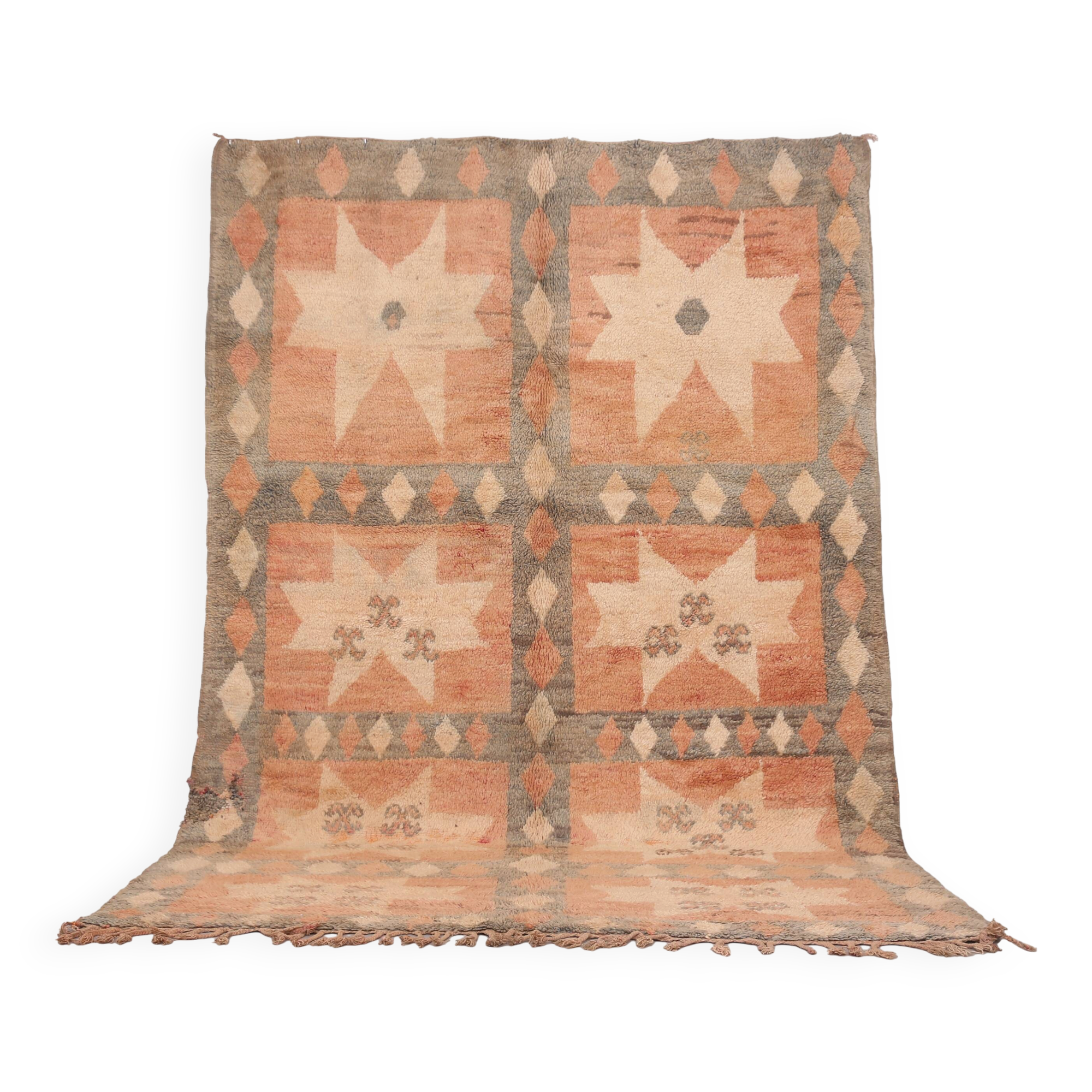 Peach Vintage Moroccan Rug 200 x 298 cm - Berber Wool Rug - Handmade Rug
