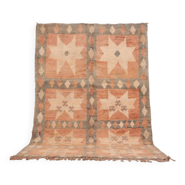 Tapis marocain vintage pêche 200 x 298 cm - Tapis en laine berbère - Tapis fait main
