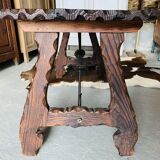 Brutalist coffee table in wood and wrought iron