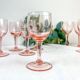 9 vintage white wine glasses in faceted pink glass – 1950s