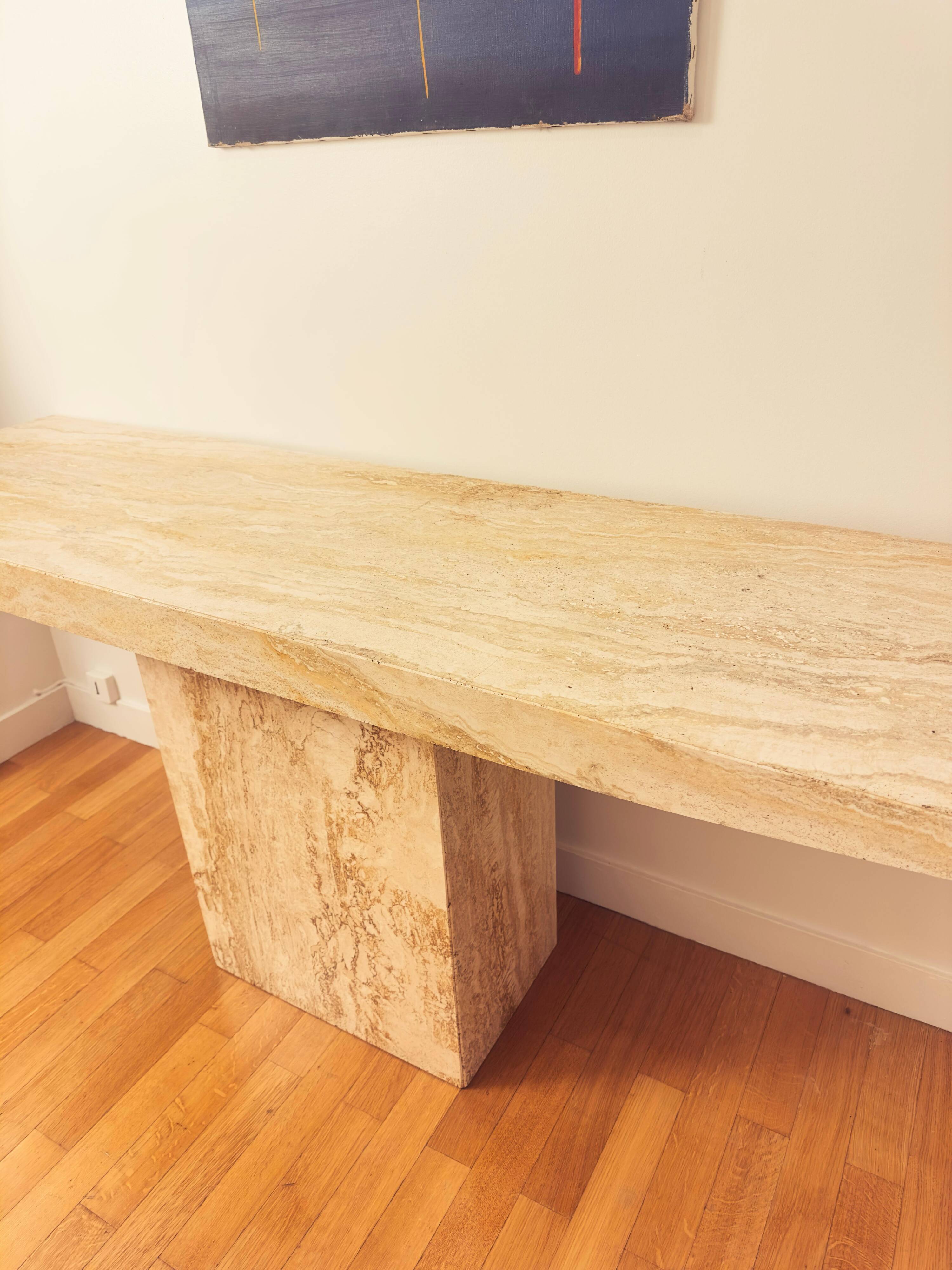 Italian Console Table, Travertine, Mid-Century Modern, 1970s Design