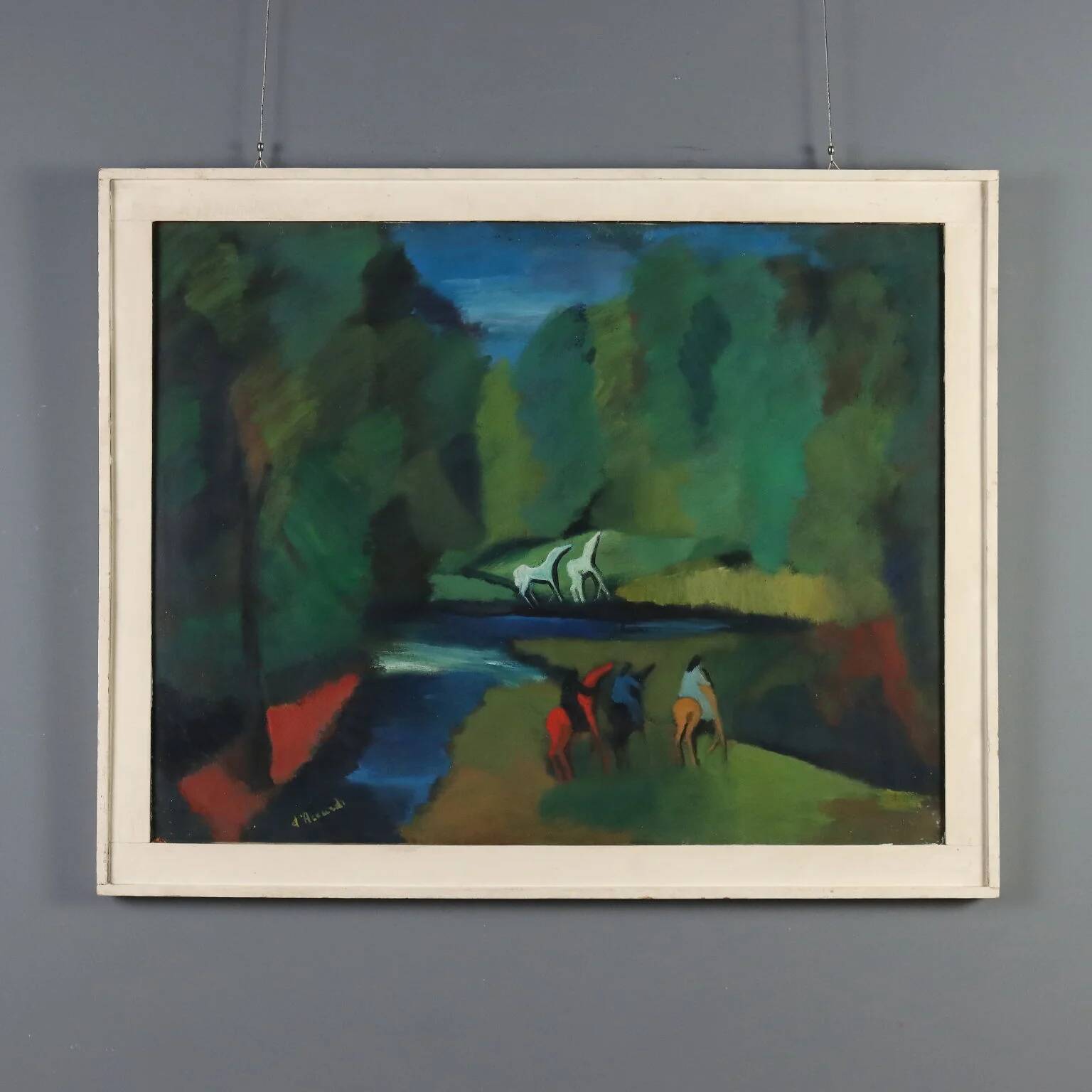 Modern painting signed by Gian Rodolfo D'Accardi "Ride in the Woods" 1955
