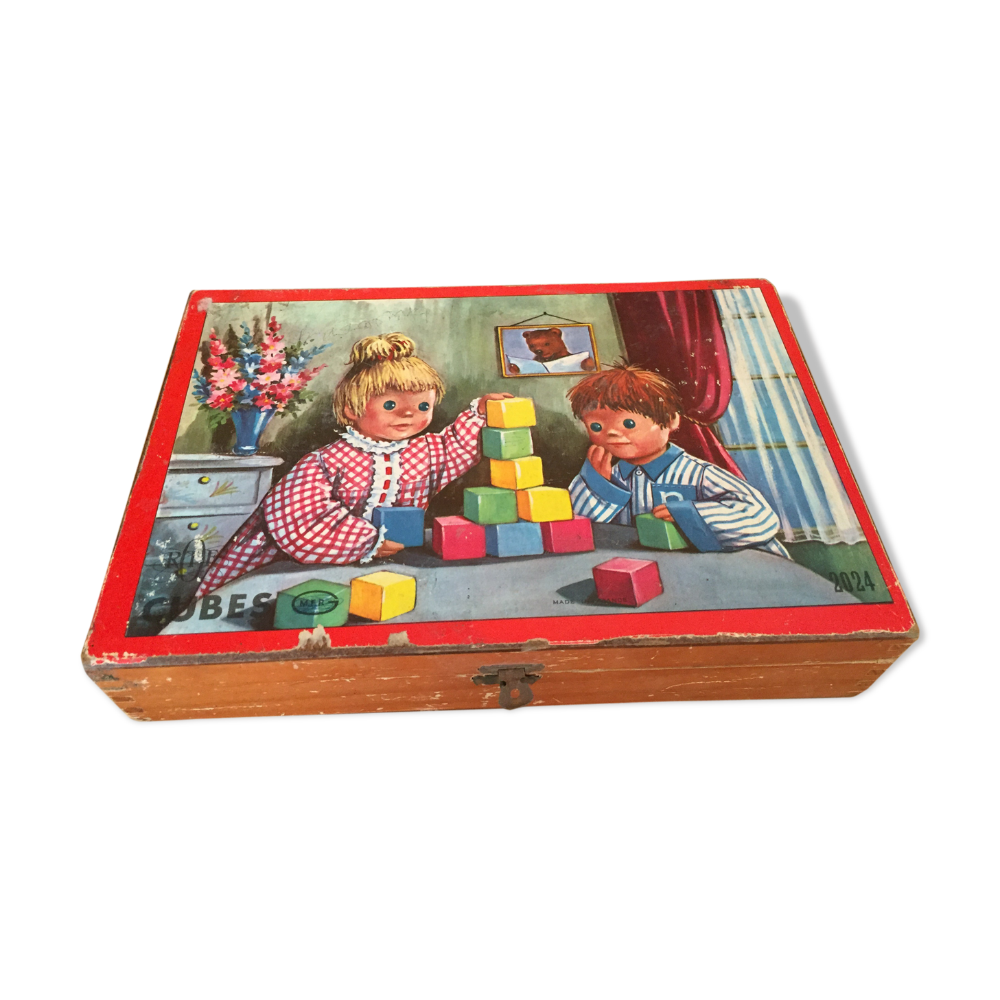Old set of wooden cubes Good night the little ones