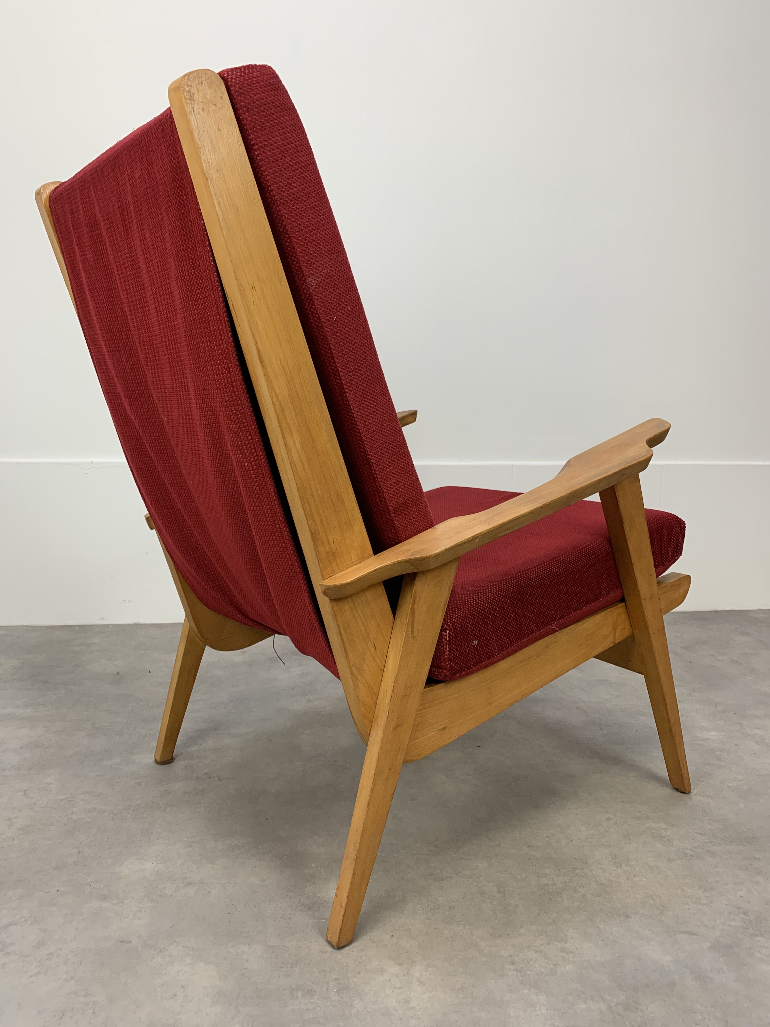 Pair of 50s vintage boomerang armchairs velvet and wood