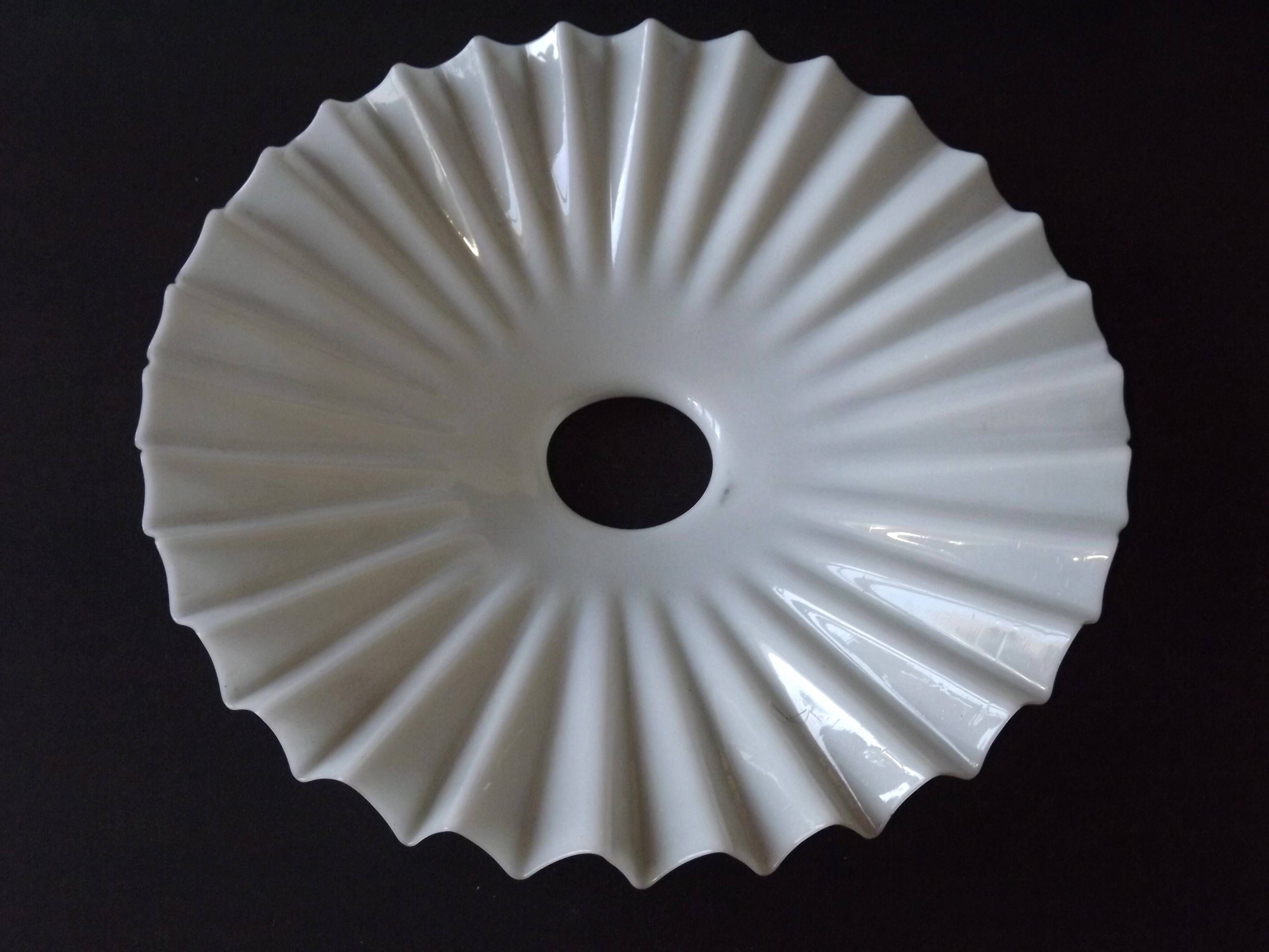French Vintage 1930s Art Deco White Opaline Glass Pleated Lamp Shade