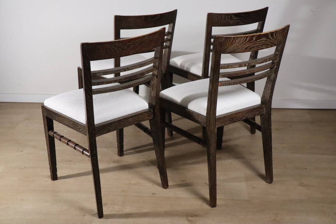 Set of 4 modernist chairs in oak and bouclé fabric, 1940