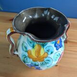Handled vase with multicolored floral decoration, Cerart Monaco, numbered 12.5cm