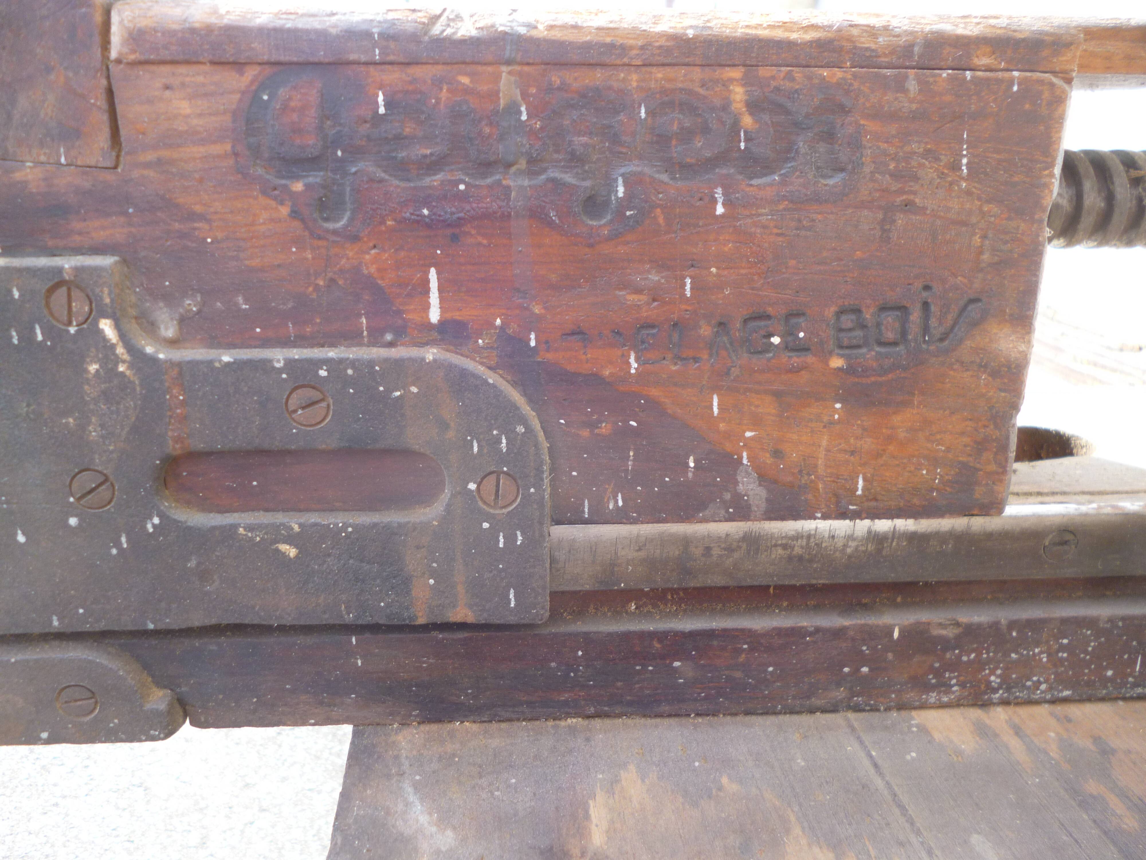 Peugeot brand old green patina wooden workbench