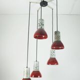 1970s mid century pendant light 5-light cascading lamp with fat lava cerami