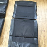 Danish sofa and armchairs curved wood and leather