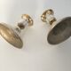 Set of 2 mother-of-pearl candlesticks and brass
