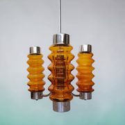 Mid Century Modern large chandelier with amber glass