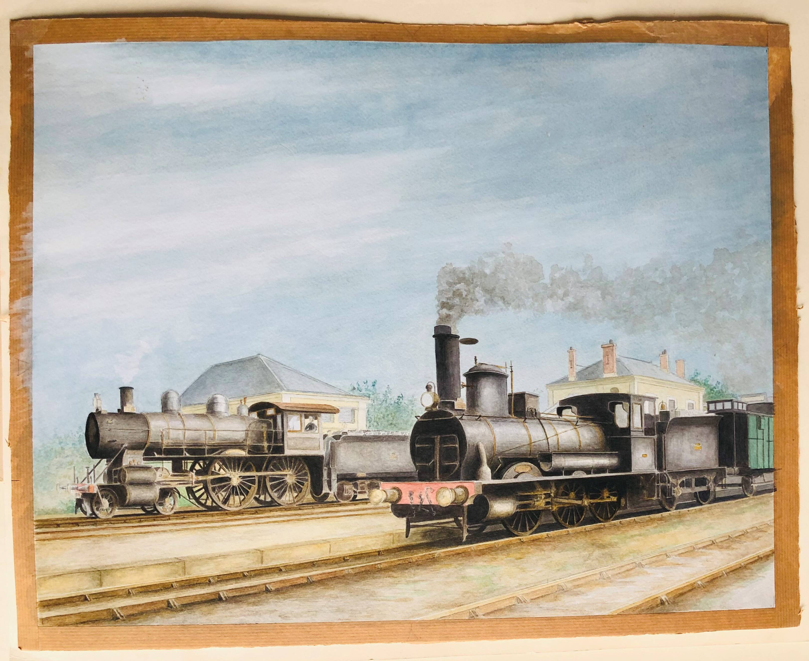 Steam locomotives watercolor