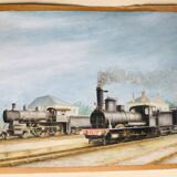 Steam locomotives watercolor