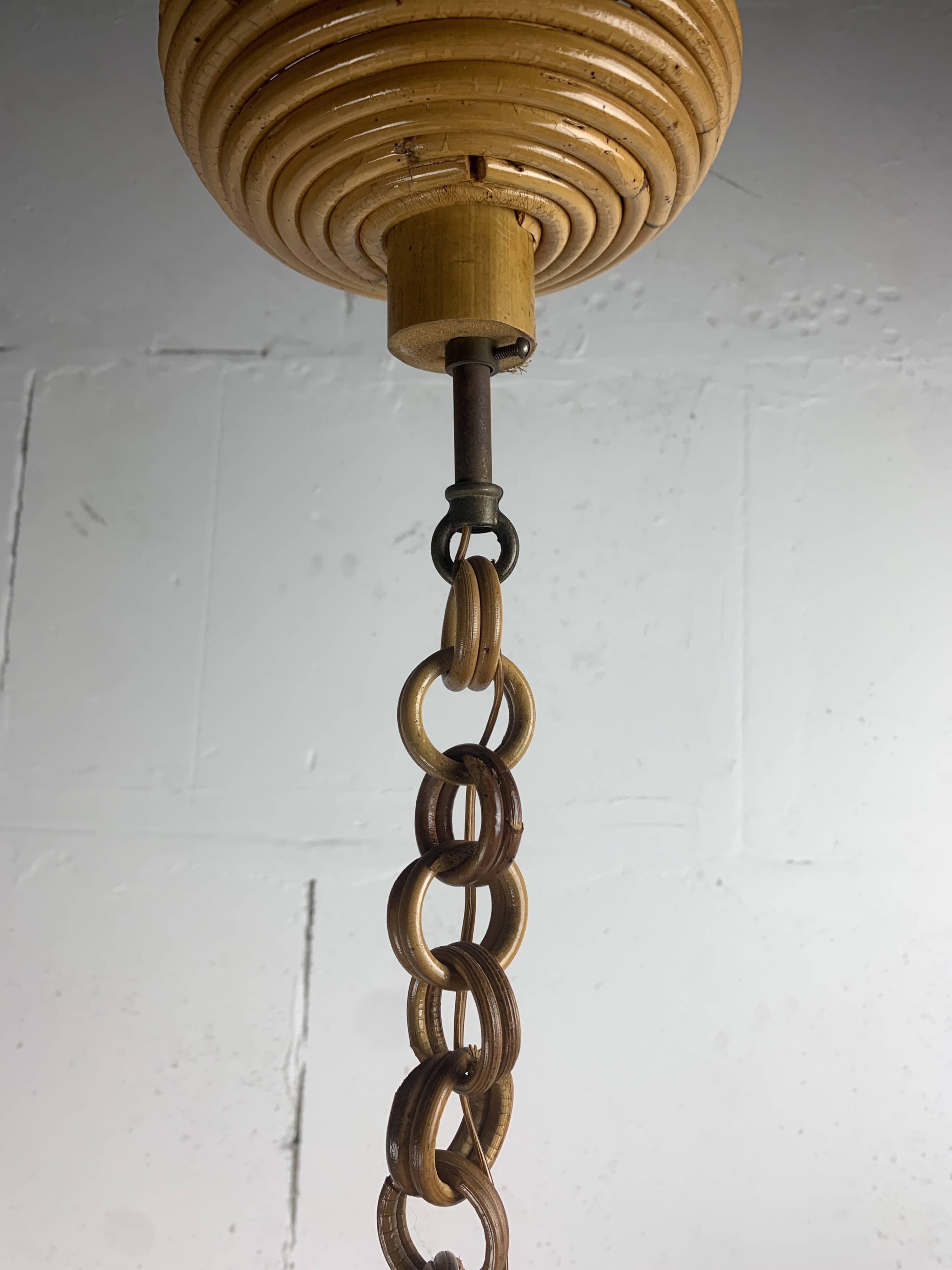 Midcentury pencil reed rattan bamboo pendant hanging lamp, Italy, 1970s