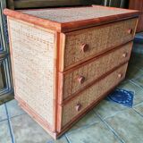 Vintage chest of drawers in rattan and bamboo