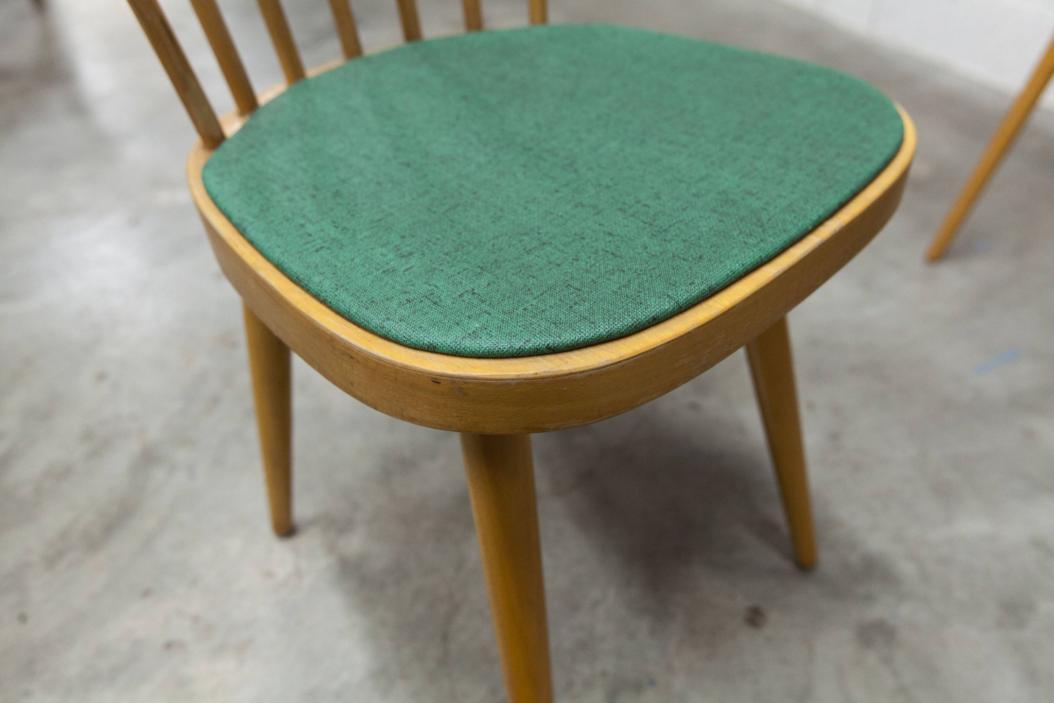 Baumann desk and chair, 1960s, Formica, wood and black, green seat