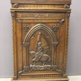 Henri II Style Oak Bonnetière with Joan of Arc Decor, Late 19th Century