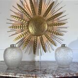 Large golden hammered metal sun wall light with a diameter of 90 cm from the year