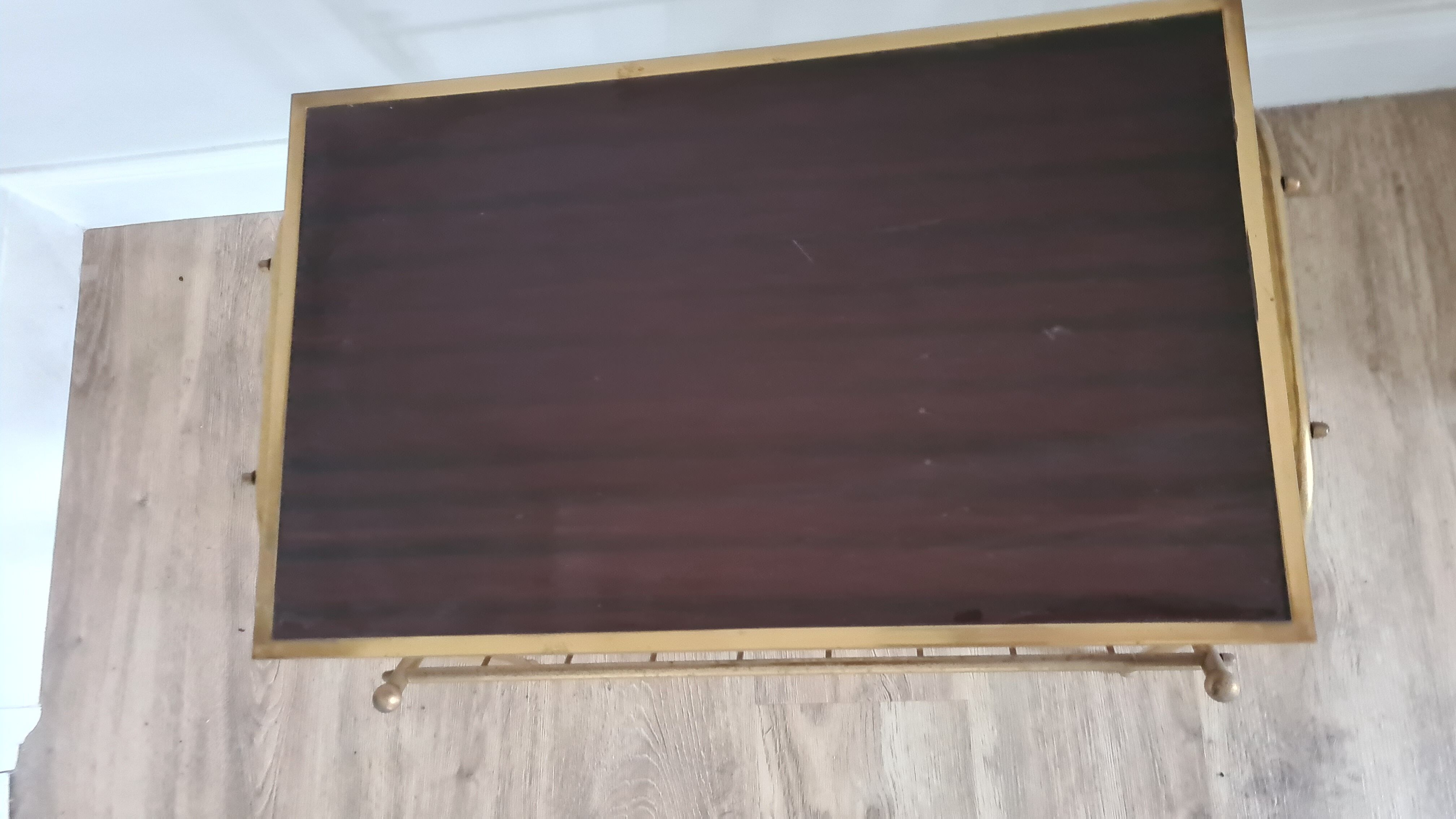 Old end of sofa / Service table with magazine holder / 60s / brass