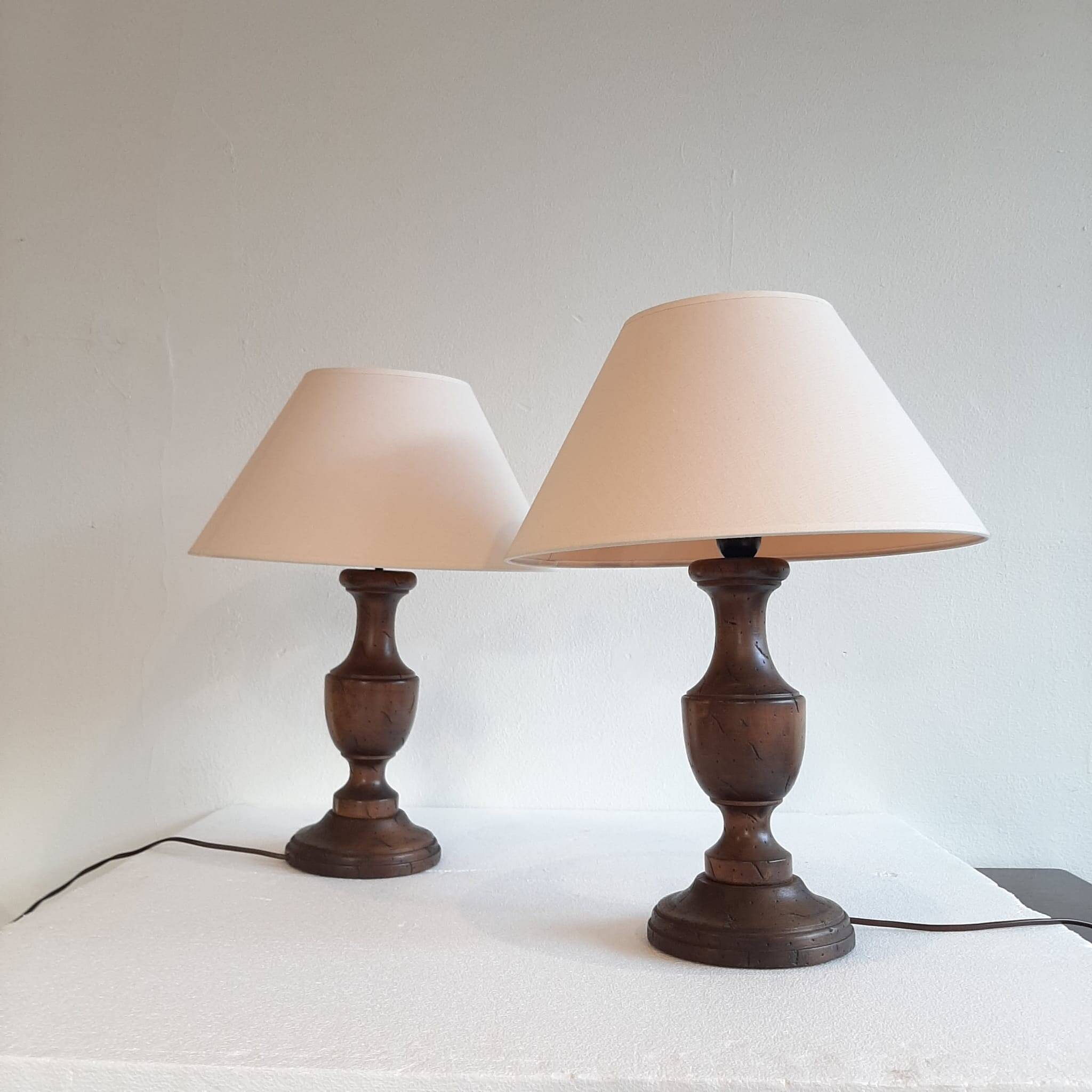 Set of two wooden vintage lamps