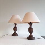 Set of two wooden vintage lamps