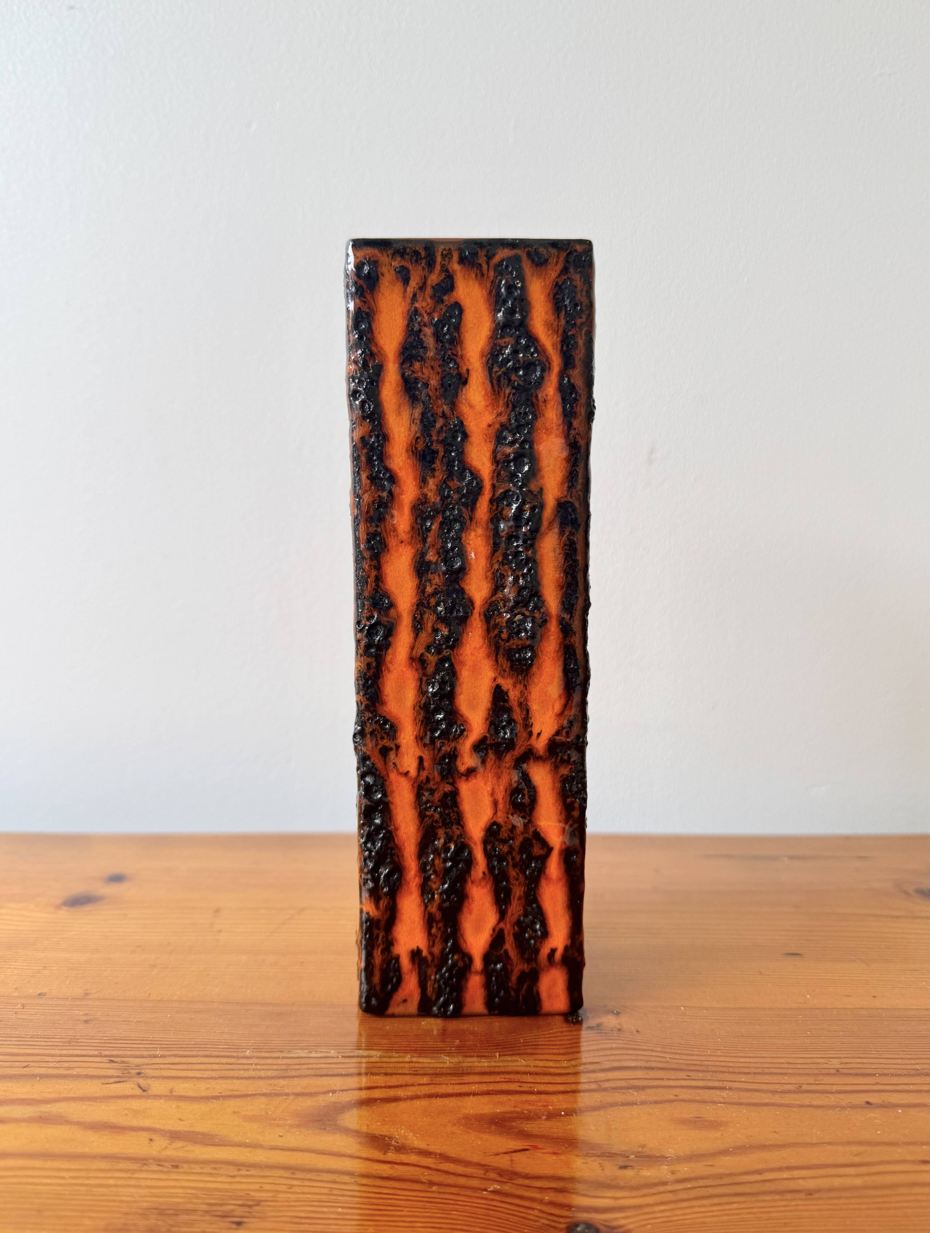 Vintage Orange Square Vase Fat Lava by Scheurich Keramik 423