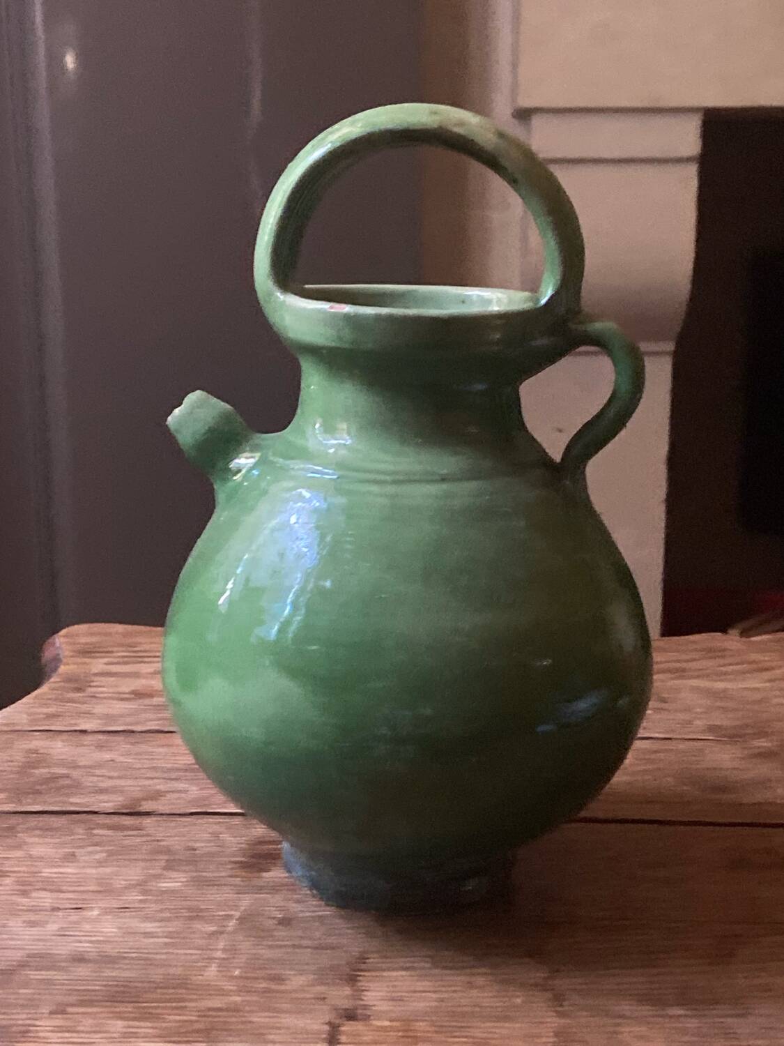 Green glazed earthenware jar