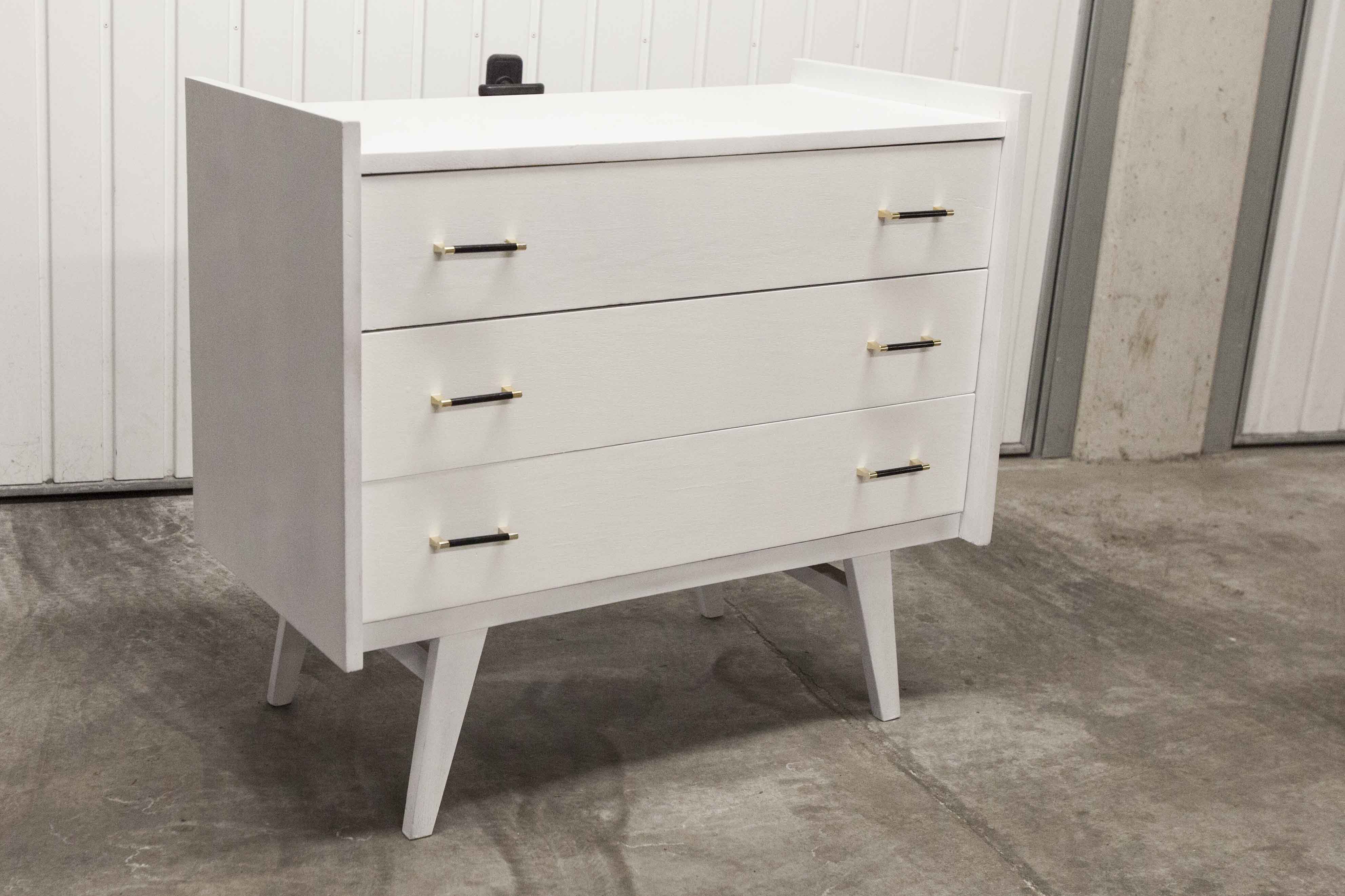 Scandinavian dresser 1960 3 drawers madeover brass bakelite