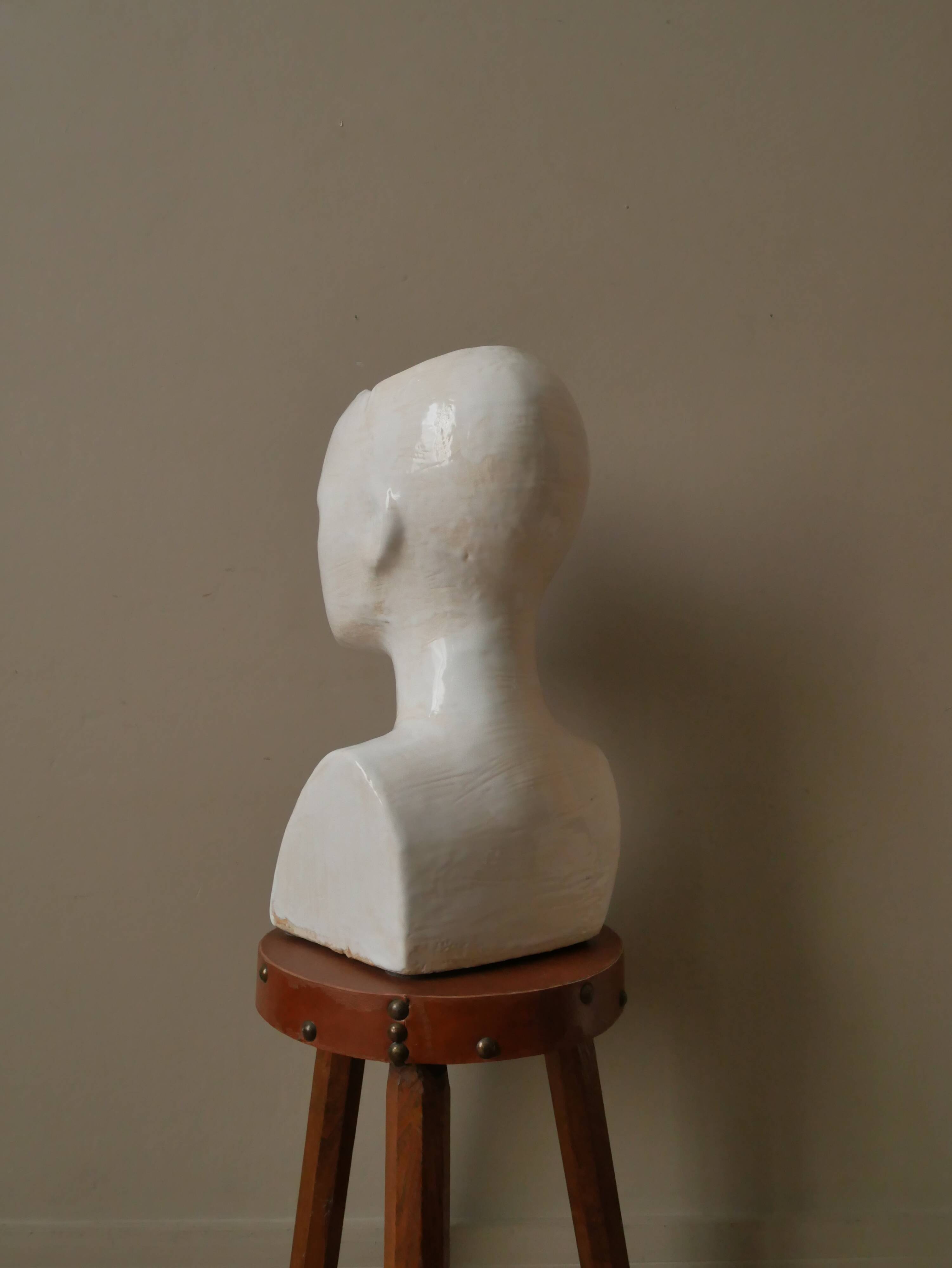 Vintage design vase 70s enamelled ceramic bust sculpture head face